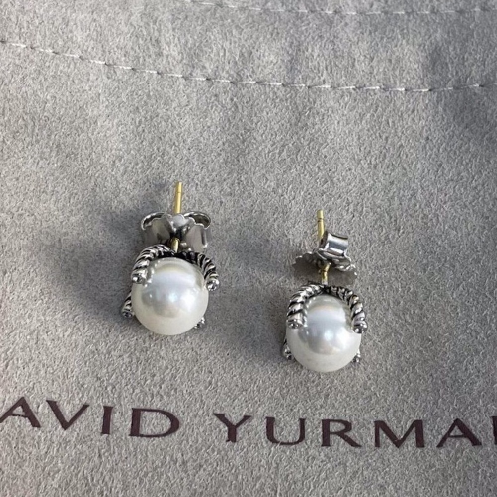 David Yurman Silver and Gold Pearl Earrings